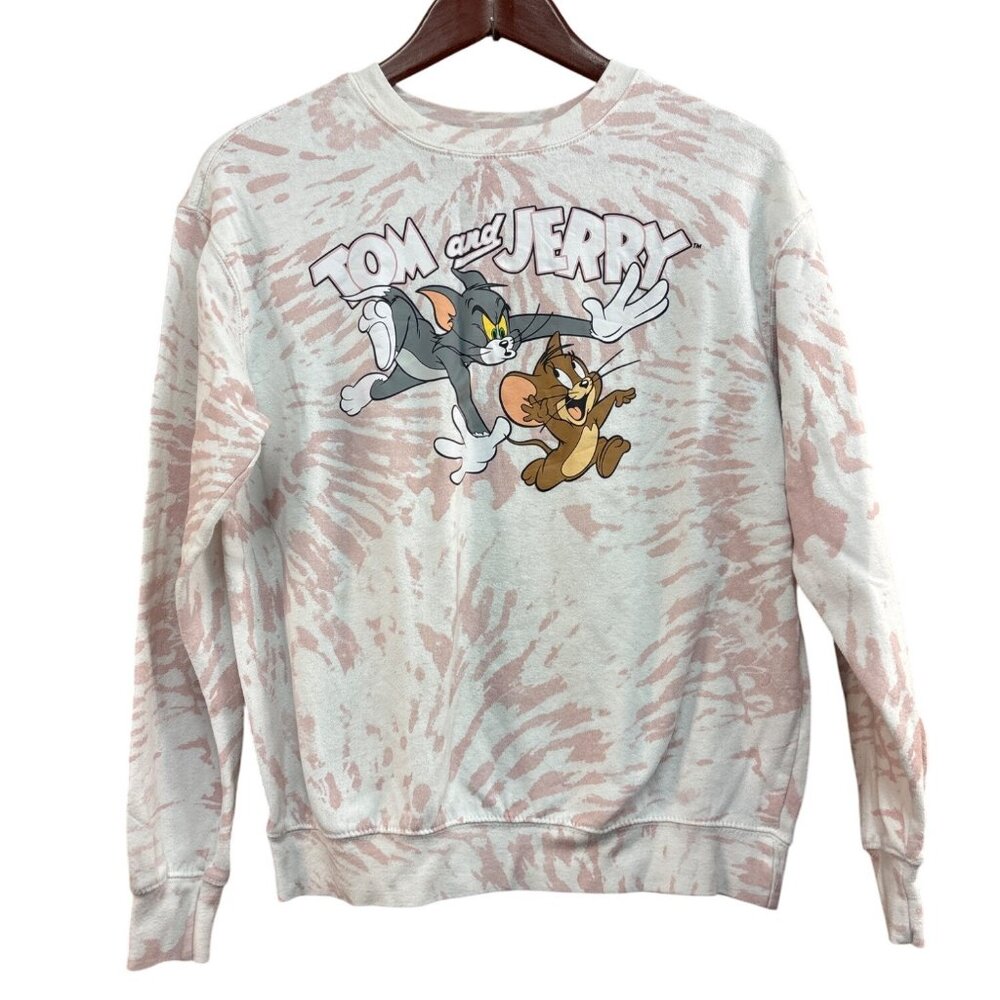 Tom & Jerry Womens Tie-Dye Sweatshirt S White & Pink - Picture 2 of 6